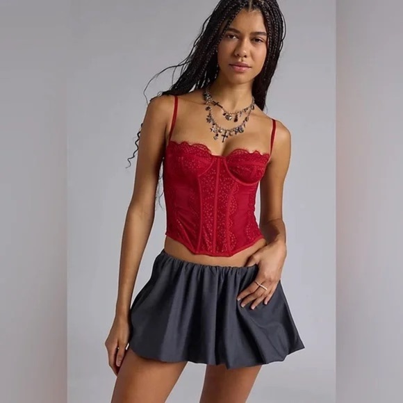 Urban Outfitters Out From Under Modern Love Corset Top Sz Small Red - Picture 1 of 10